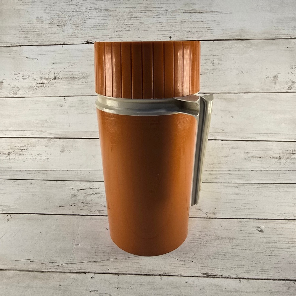 Vintage Thermos Burnt Orange Insulated Food Jar with Handle and Cup Lid 9.5 Inch